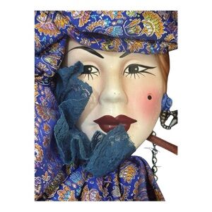 Lady Face Mask Wall Hanging Decor in Vibrant Blue and Gold